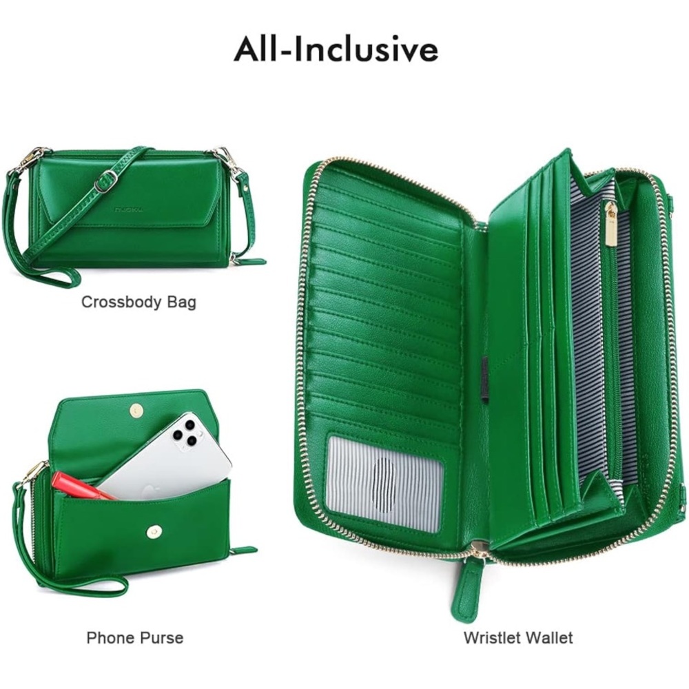 Green Crossbody Bag and Wristlet Wallet Set